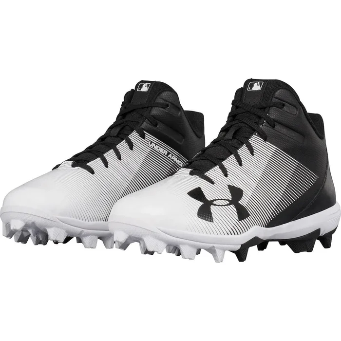New Under Armour Kids 12K Leadoff Mid RM JR Baseball Molded Cleats Black/White