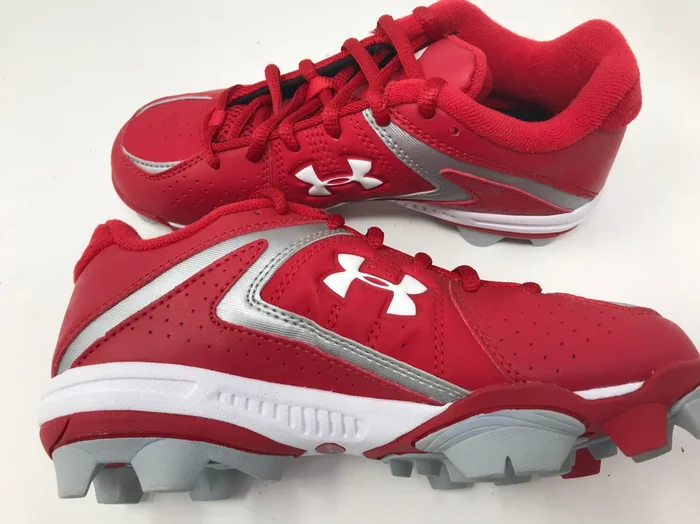 New Under Armour Leadoff II Low Junior Red/White Sz 5Y Molded Baseball Cleats