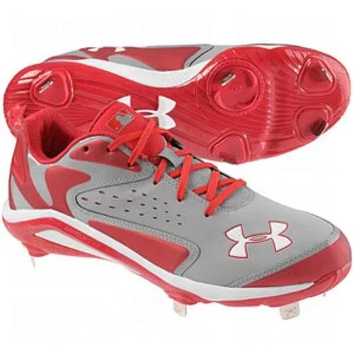 New Under Armour Men’s 12 Yard Low ST Baseball Gray/Red Baseball Metal Cleats