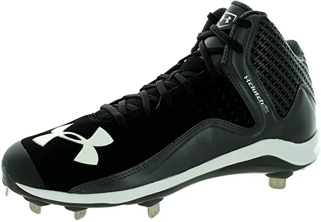 New Under Armour Men’s 9.5 Yard Mid ST Black/White Baseball Metal Cleats