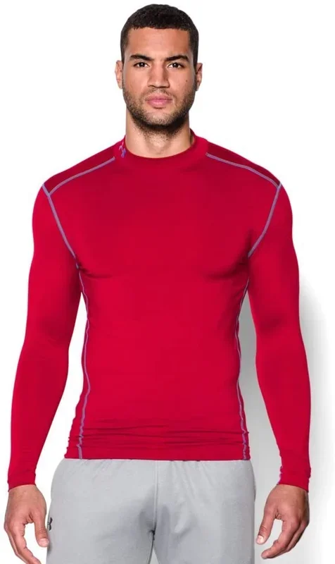 New Under Armour Men’s ColdGear Compression Mock Long-Sleeve Shirt Rd/Silvr Lrg