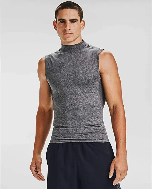 New Under Armour Men’s Gray HeatGear Armour Compression Sleeveless Mock Small