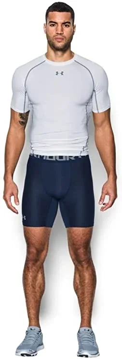 New Under Armour Men’s HeatGear Armour 2.0 6-inch Compression Shorts Small Navy/Silver