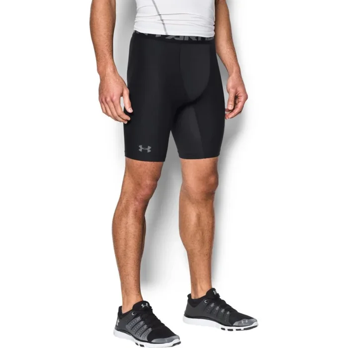 New Under Armour Men’s HeatGear Armour Long Compression Shorts Small Black/Gray