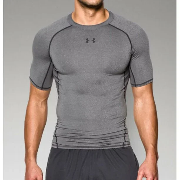 New Under Armour Men’s HeatGear Armour Short Sleeve Compression T-Shirt Sm Gry/Blk