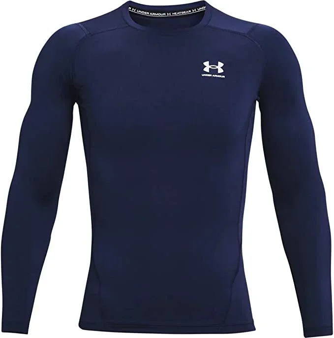 New Under Armour Men’s HeatGear Compression Long-Sleeve T-Shirt Medium Nvy/Wht
