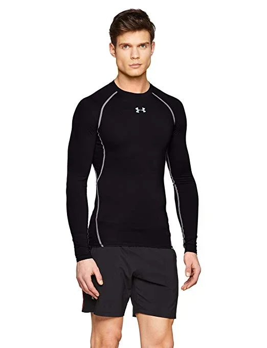 New Under Armour Men’s Medium HeatGear Blk Armour Long Sleeve Compression Shirt