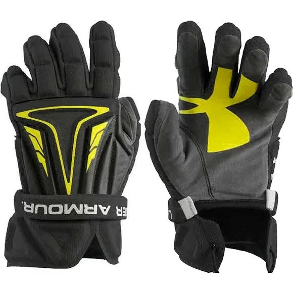 New Under Armour Men’s NexGen Lacrosse Gloves Black/Green Small