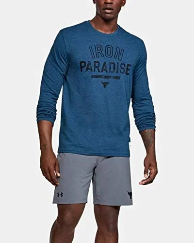 New Under Armour Men’s Project Rock Iron Paradise Medium Heron Heather Blue