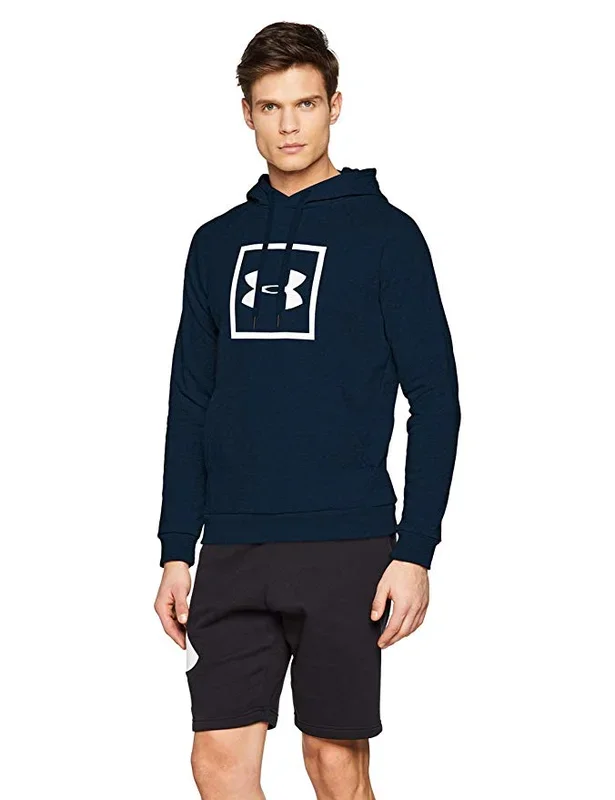 New Under Armour Men’s Rival Fleece Logo Hoodie Medium Navy/White Imported