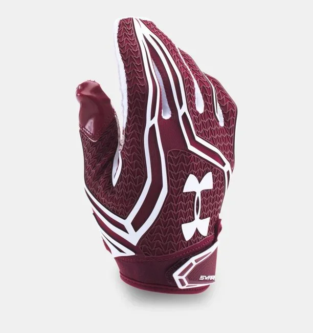 New Under Armour Men’s Small Swarm II Football Gloves Maroon/White ClutchFit