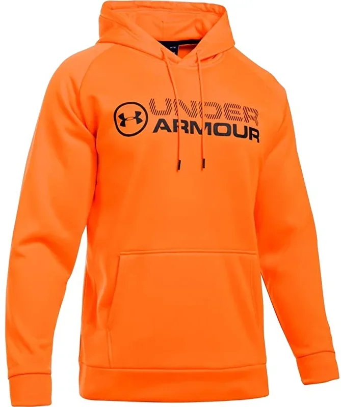 New Under Armour Men’s Storm Fleece Stacked Hoodie Medium Orange/Black