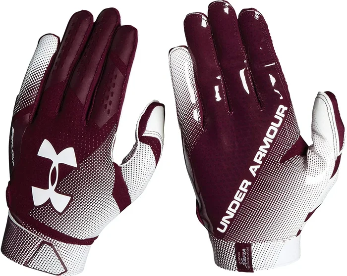 New Under Armour Men’s XL Spotlight Football Gloves Wrist Maroon/White