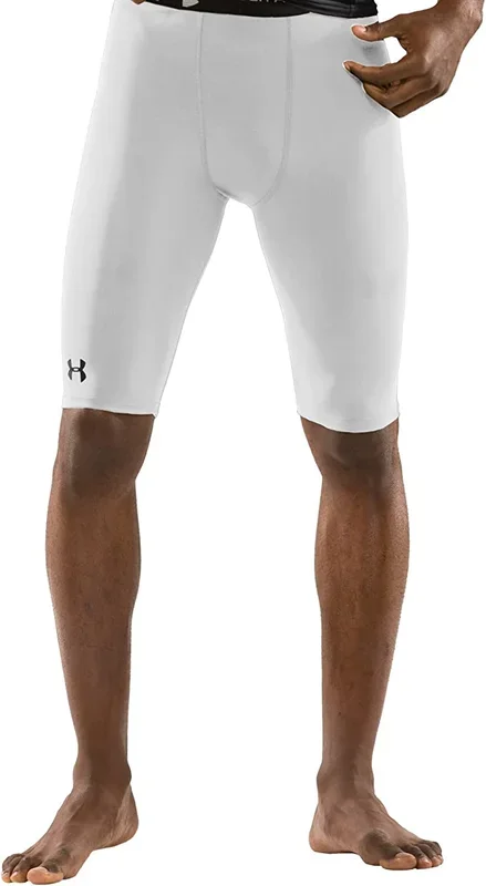 New Under Armour Mens HeatGear Long Compression Shorts White/Black XX-Large