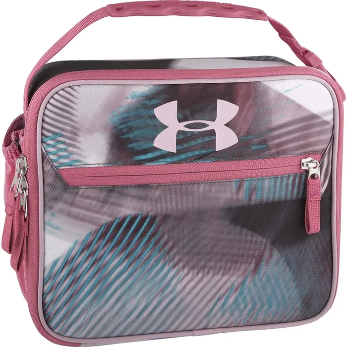 New Under Armour Scrimmage Lunch Box, Blurred Edges Pink/Black 3.25×10.5×9 inch