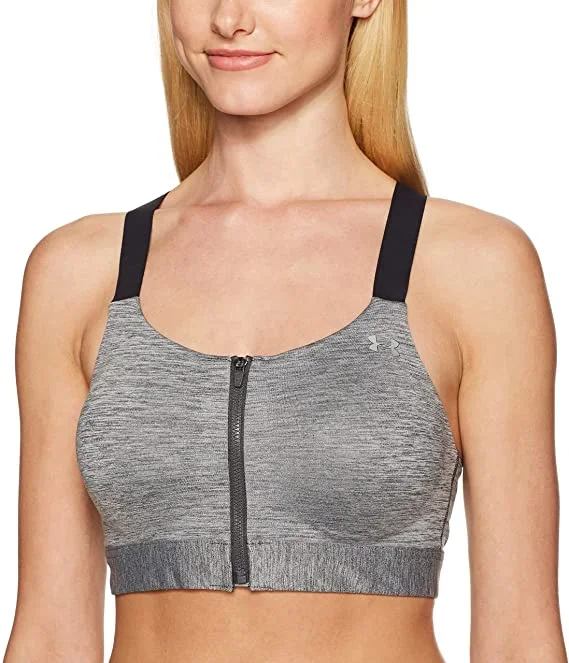New Under Armour Women’s Armour Eclipse High Heathered Zip Sports Bra Grey 36D