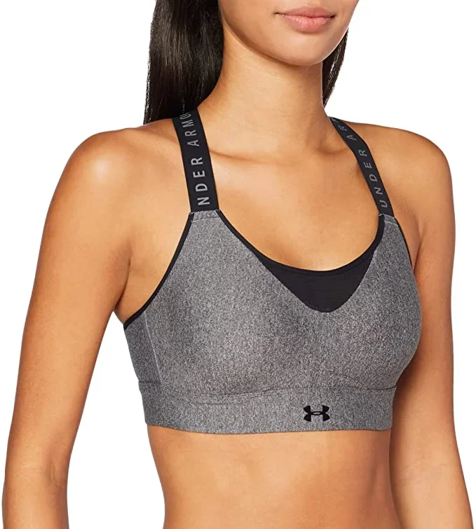 New Under Armour Women’s Infinity High Heather Bra Small Gray/Black