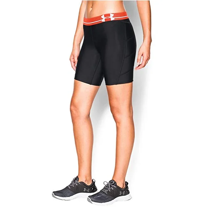 New Under Armour Women’s Strike Zone Slider Softball Shorts Black/Orange X-Small