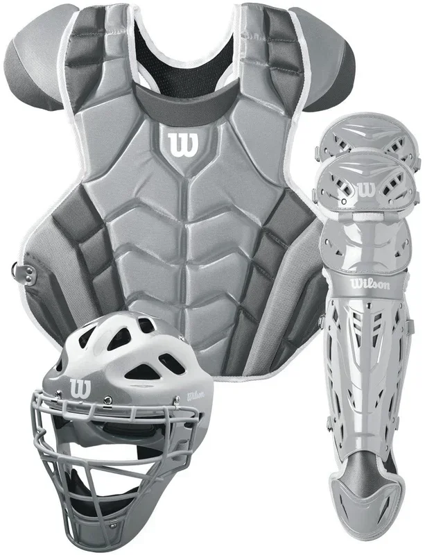 New Wilson C1K Catcher’s Gear Kit Baseball/Softball Adult Silver/White