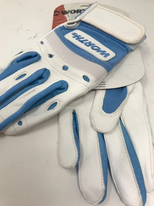 New Worth Prodigy Adult Baseball Batting Gloves X-Small White/Blue