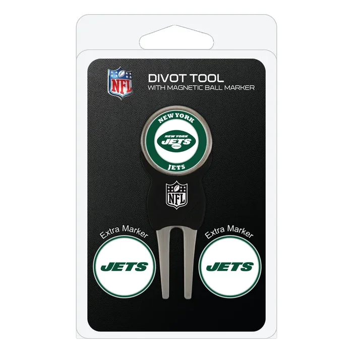 NFL Adult-Unisex Divot Repair Tool with 3 Double-Sided Removable Magnetic Golf Ball Marker (New York Jets)