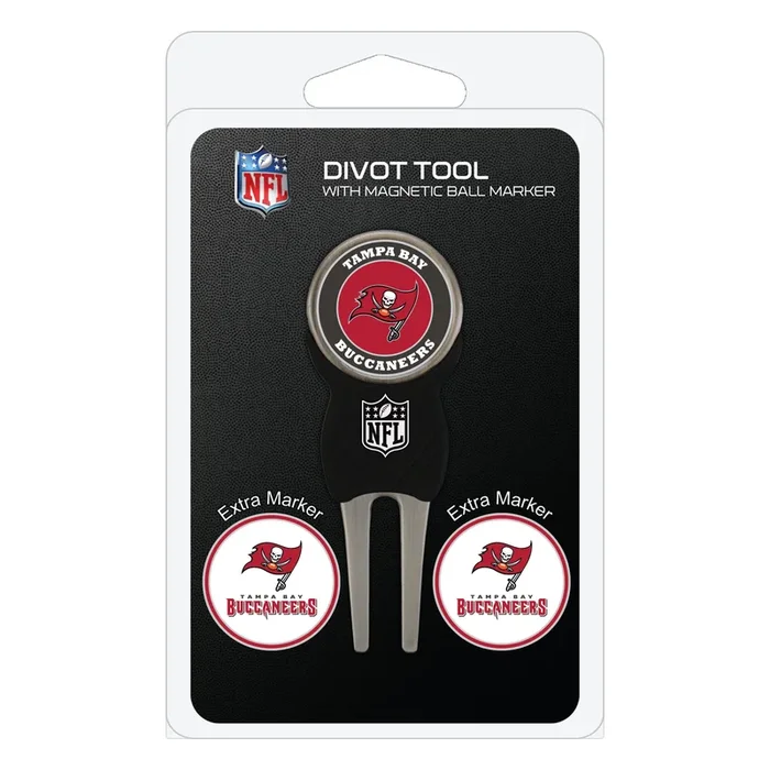 NFL Adult-Unisex Divot Repair Tool with 3 Double-Sided Removable Magnetic Golf Ball Marker (Tampa Bay Buccaneers)