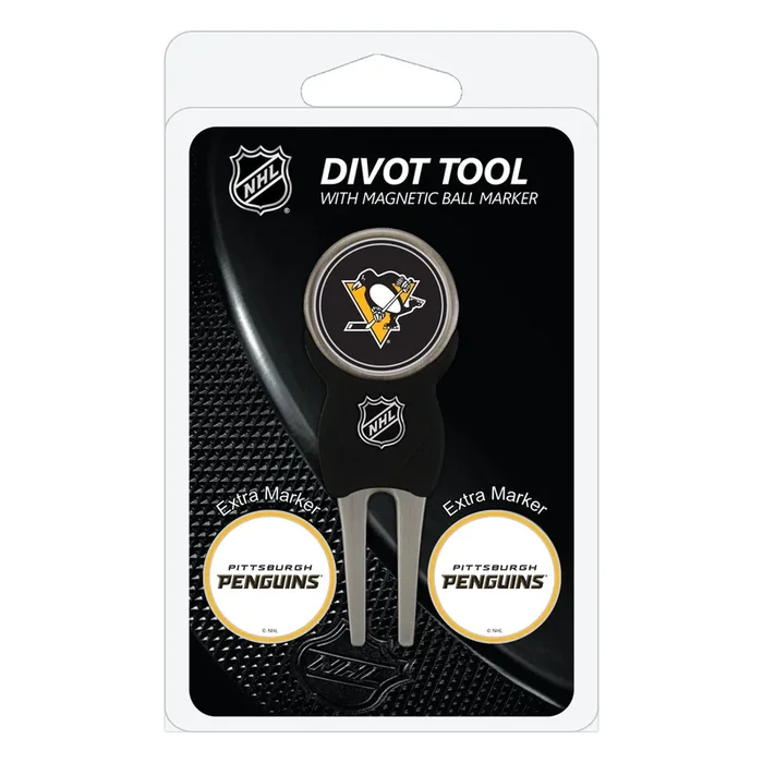 NHL Custom Golf Divot Tools with 3 Double-Sided Magnetic Ball Marker (Pittsburgh Penguins)