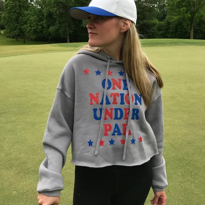 One Nation Under Par – USA Golf – Womens Cut-Off Cropped Hooded Sweatshirt