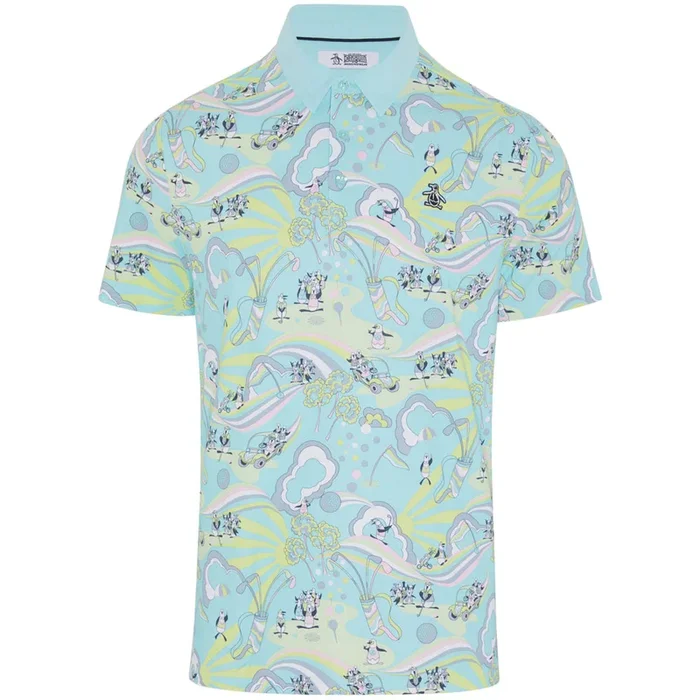 Original Penguin 60’s Heritage Print Polo Shirt – Tanager Turquoise