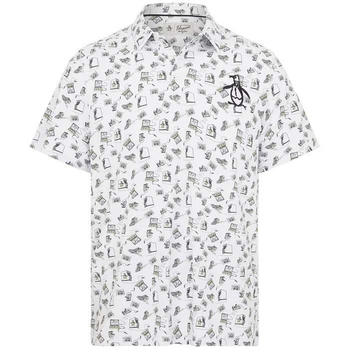Original Penguin All Over Retro Arcade Polo Shirt – Bright White