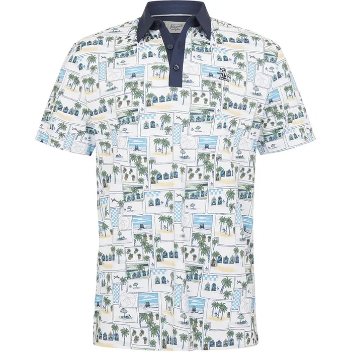 Original Penguin Beach Club Print Polo Shirt – Bright White