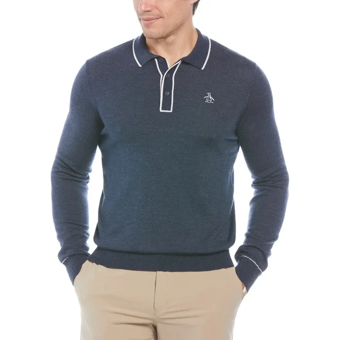 Original Penguin Earl Merino Wool Blend Golf Polo Black Iris Bijou Heather – FA23 Men