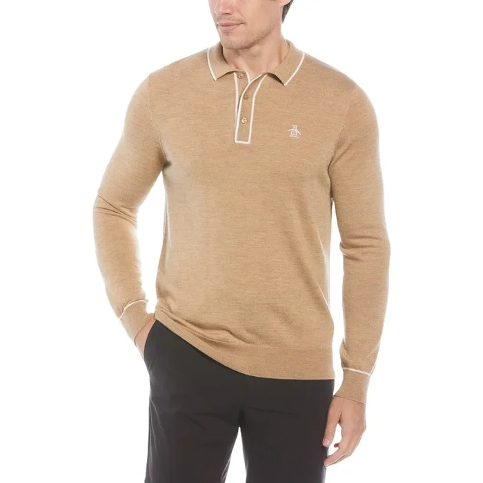 Original Penguin Earl Merino Wool Blend Golf Polo Light Prairie Sand Heather – FA23 Men