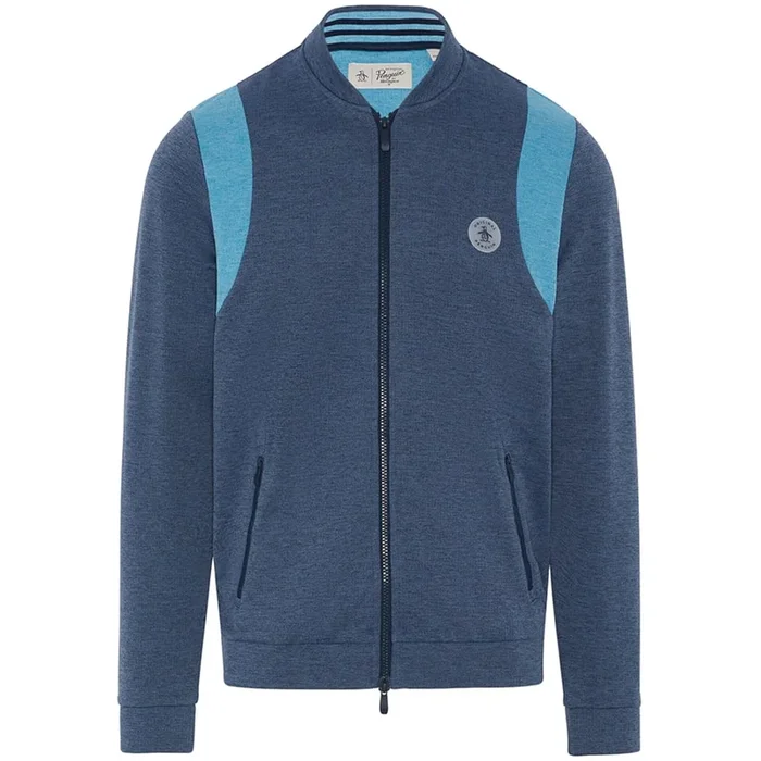 Original Penguin Full Zip 80’s Bomber Colour Block Jacket – Black Iris/Bijou Heather