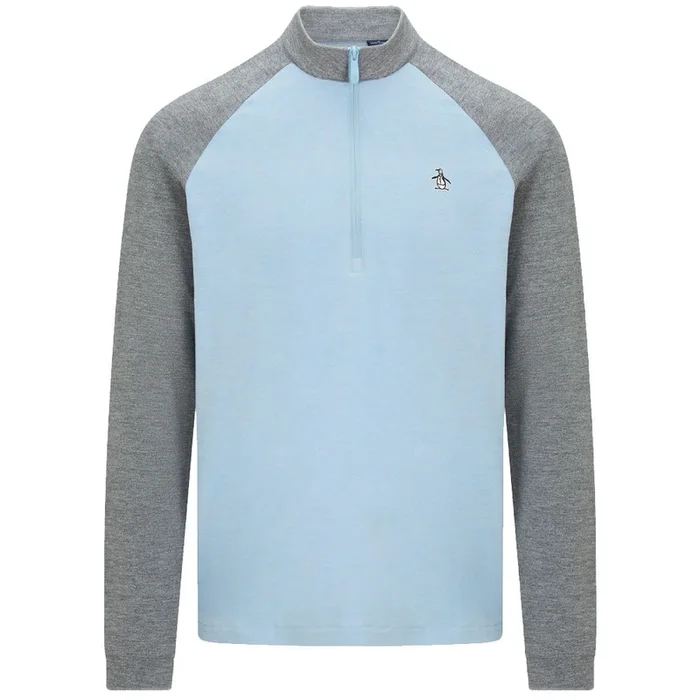 Original Penguin Lightweight Raglan Block Pullover – Quiet Grey/Heather