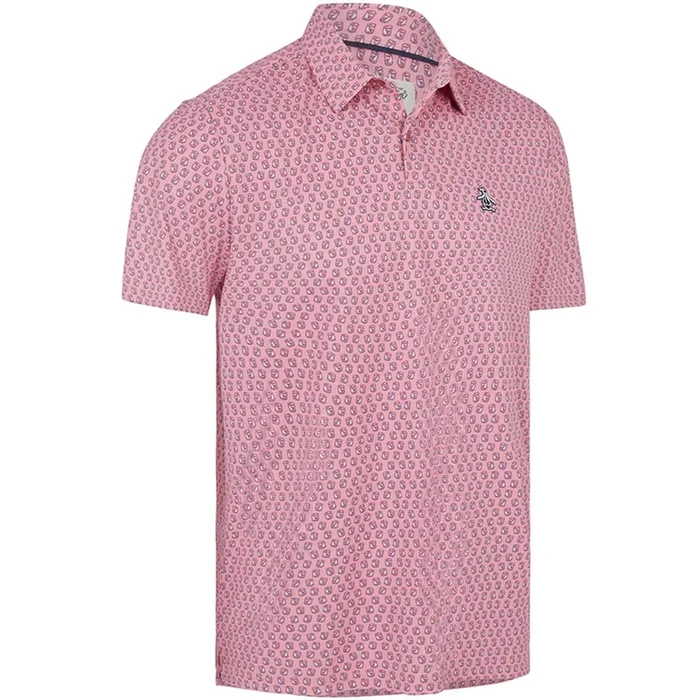 Original Penguin Old Fashioned Geo Print Polo Shirt – Geranium Pink