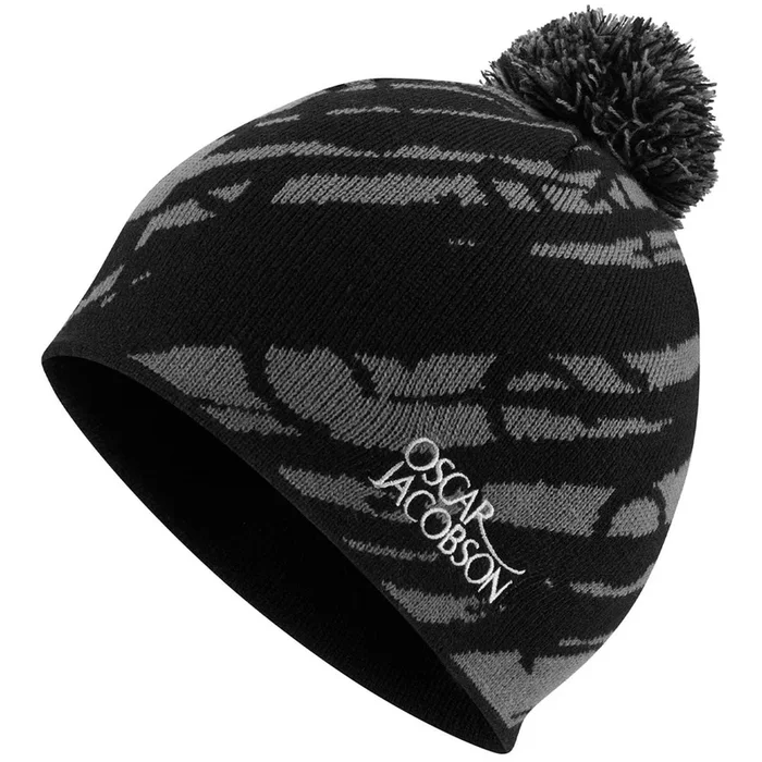 Oscar Jacobson Memphis Knitted Bobble Hat – Black/Pewter