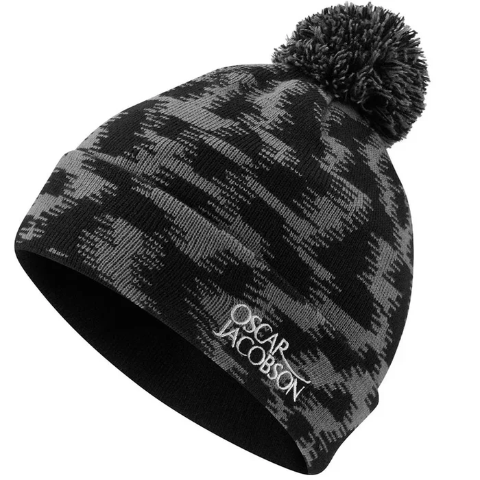 Oscar Jacobson Miller Knitted Bobble Hat – Black/Pewter – One Size