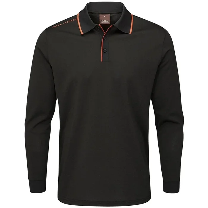 Oscar Jacobson Sheldon Long Sleeve Polo Shirt – Black