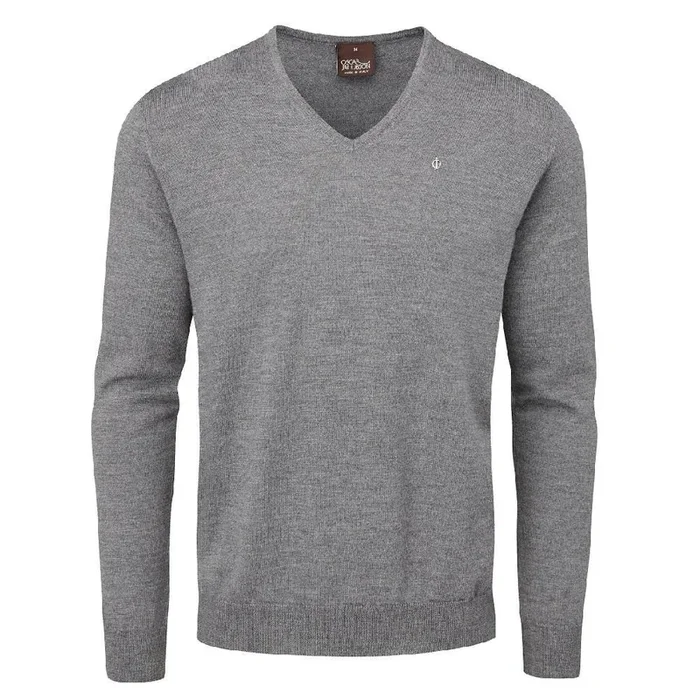 Oscar Jacobson Weston Pin V-Neck Merino Sweater – Dark Grey
