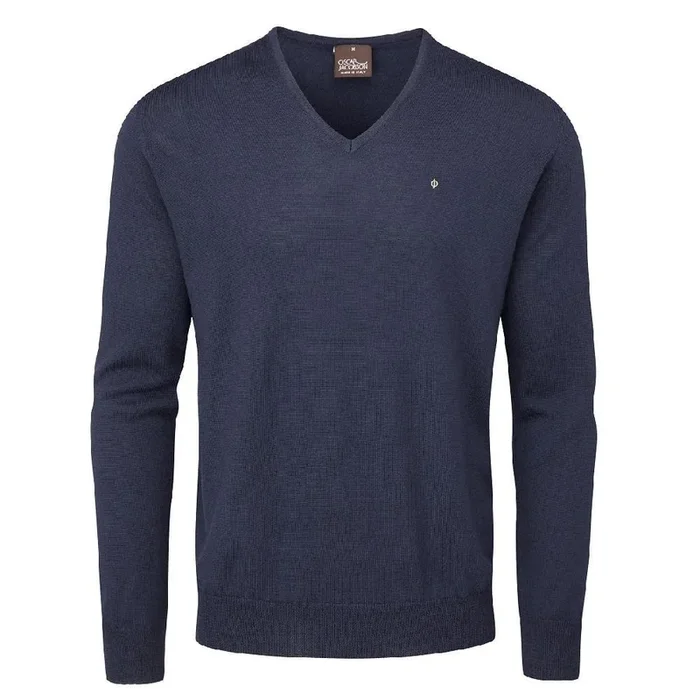 Oscar Jacobson Weston Pin V-Neck Merino Sweater – Navy