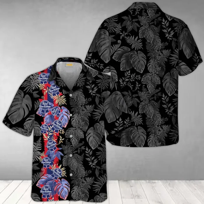 Pabst Blue Ribbon Tropical Palm Leaves Hawaiian Shirt – Fanshubus.com