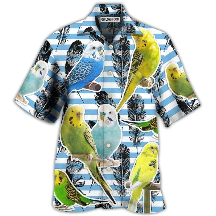 Parrot Parakeet Blue And White Stripe – Hawaiian Shirt – Fanshubus – Fanshubus.com