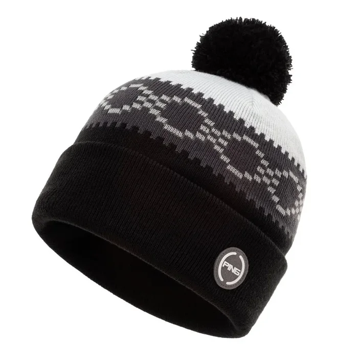 Ping Jorgen Bobble Beanie – Black/Silver/White