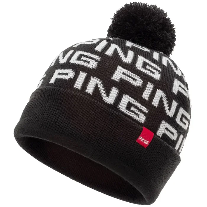 Ping Logo Bobble Beanie – Black/White