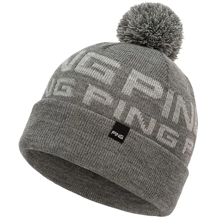 Ping Logo Bobble Beanie – Grey Marl/Silver