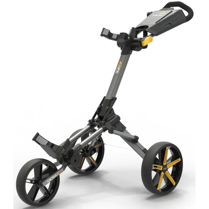 PowaKaddy Micra 3-Wheel Push Trolley – Gunmetal/Yellow