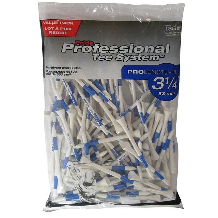 Pride Professional Tee System ProLength Plus Tee, 3 1/4″-135 Count (Blue on White)