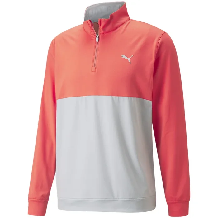 Puma Gamer Colour Block 1/4 Zip Pullover – Hot Coral/High Rise