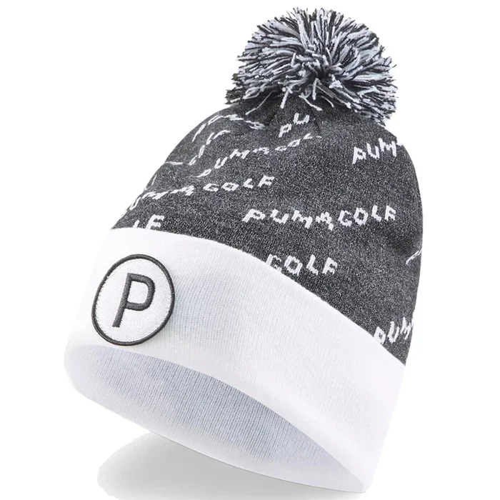 Puma P Removable Pom Beanie Hat – Black/Bright White